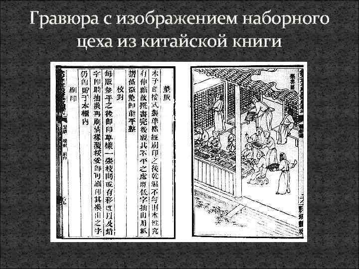 Гравюра с изображением наборного цеха из китайской книги 