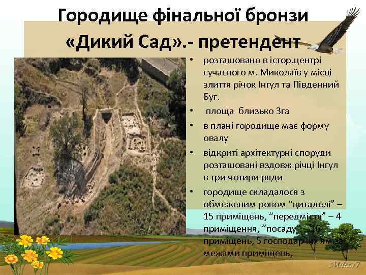 Городище фінальної бронзи «Дикий Сад» . - претендент • розташовано в істор. центрі сучасного
