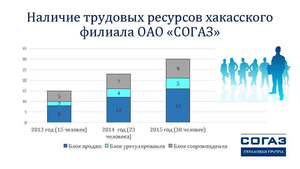 Наличие трудовых ресурсов хакасского филиала ОАО «СОГАЗ» 35 30 9 25 20 15 10