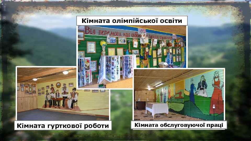 Кімната олімпійської освіти Кімната гурткової роботи Кімната обслуговуючої праці 