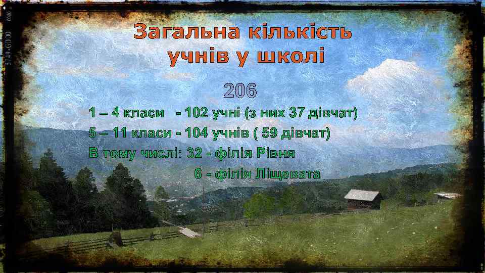 Загальна кількість учнів у школі 1 – 4 класи - 102 учні (з них