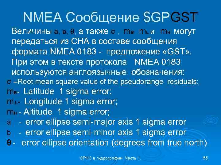NMEA Сообщение $GPGST Величины а, в, θ, а также σ , m. B m.