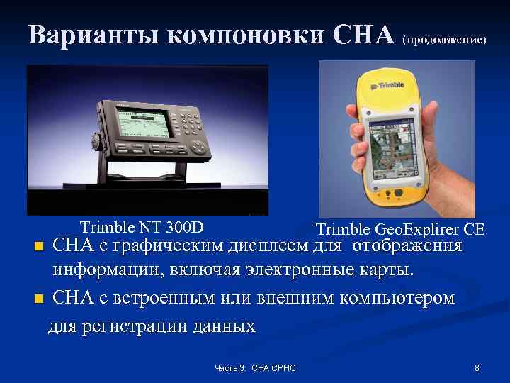 Варианты компоновки СНА (продолжение) Trimble NT 300 D Trimble Geo. Explirer CE СНА с