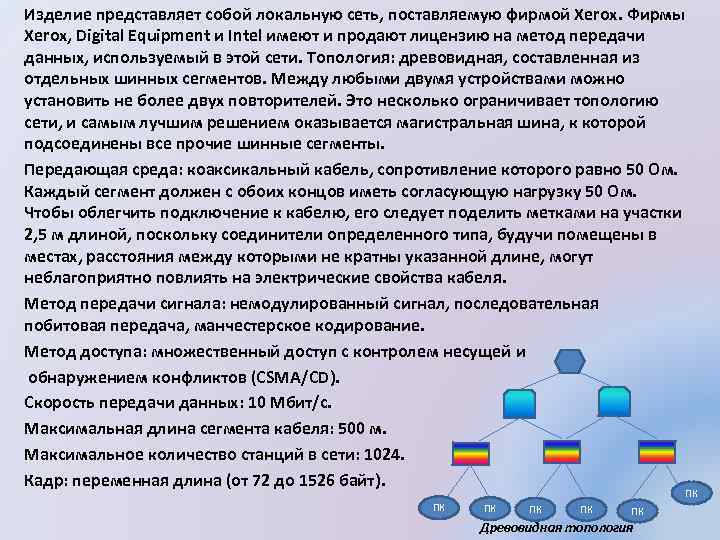 Изделие представляет собой локальную сеть, поставляемую фирмой Xerox. Фирмы Xerox, Digital Equipment и Intel