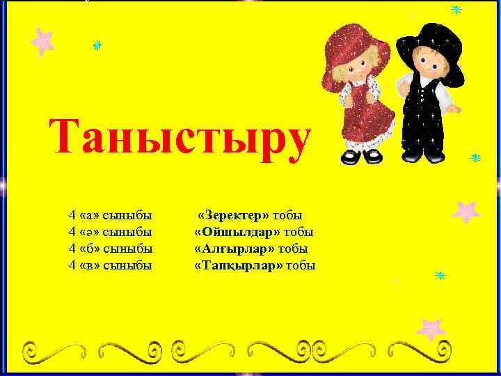 Таныстыру 4 «а» сыныбы 4 «ә» сыныбы 4 «б» сыныбы 4 «в» сыныбы «Зеректер»