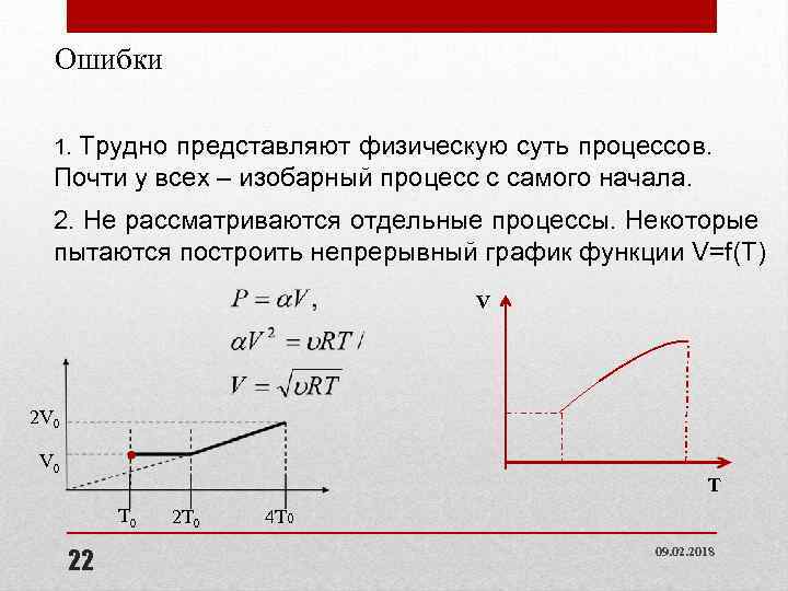 Ошибки Трудно представляют физическую суть процессов. Почти у всех – изобарный процесс с самого