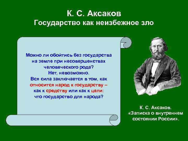 К. С. Аксаков Государство как неизбежное зло Можно ли обойтись без государства на земле