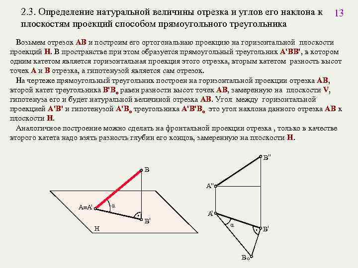 2. 3. Определение натуральной величины отрезка и углов его наклона к плоскостям проекций способом