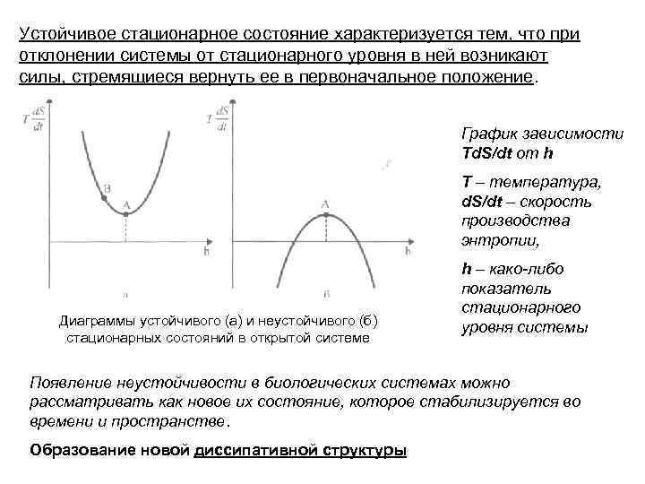 Устойчивое стационарное состояние характеризуется тем, что при отклонении системы от стационарного уровня в ней