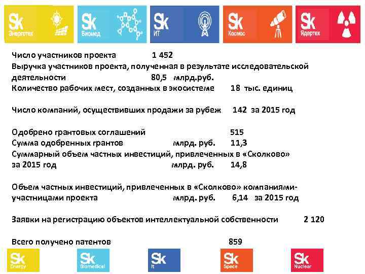 Число участников проекта 1 452 Выручка участников проекта, полученная в результате исследовательской деятельности 80,