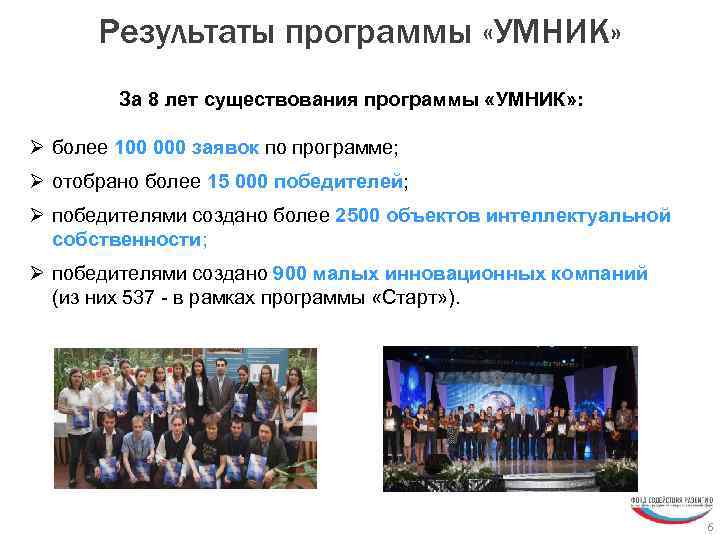 Результаты программы «УМНИК» За 8 лет существования программы «УМНИК» : Ø более 100 000