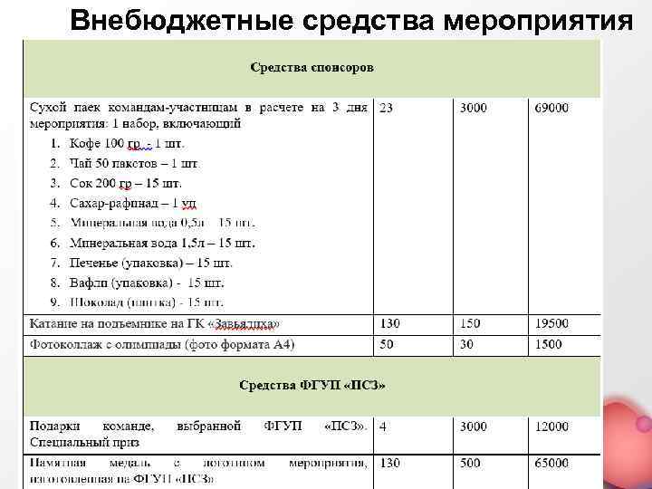 Внебюджетные средства мероприятия 