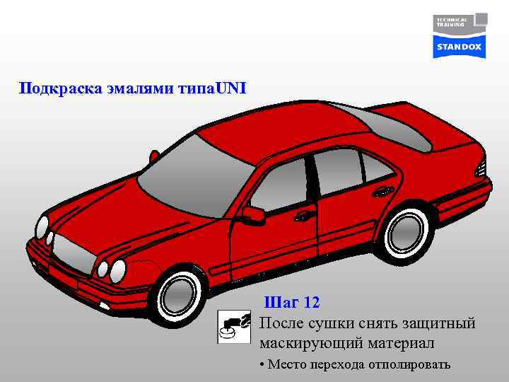 Подкраска эмалями типа. UNI Шаг 12 После сушки снять защитный маскирующий материал • Место