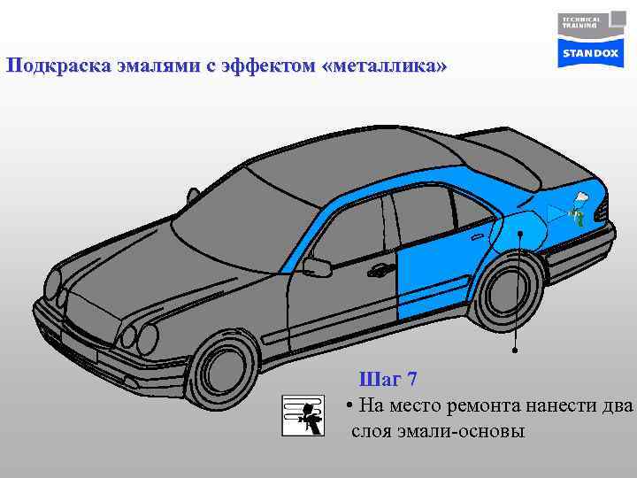 Подкраска эмалями с эффектом «металлика» Шаг 7 • На место ремонта нанести два слоя