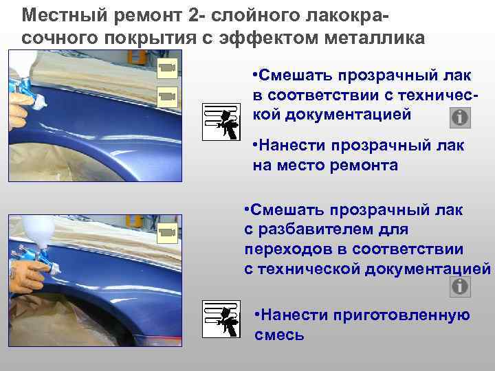 Местный ремонт 2 - слойного лакокрасочного покрытия с эффектом металлика • Смешать прозрачный лак