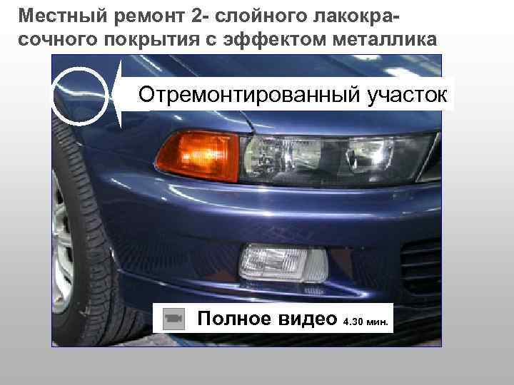Местный ремонт 2 - слойного лакокрасочного покрытия с эффектом металлика Отремонтированный участок Полное видео