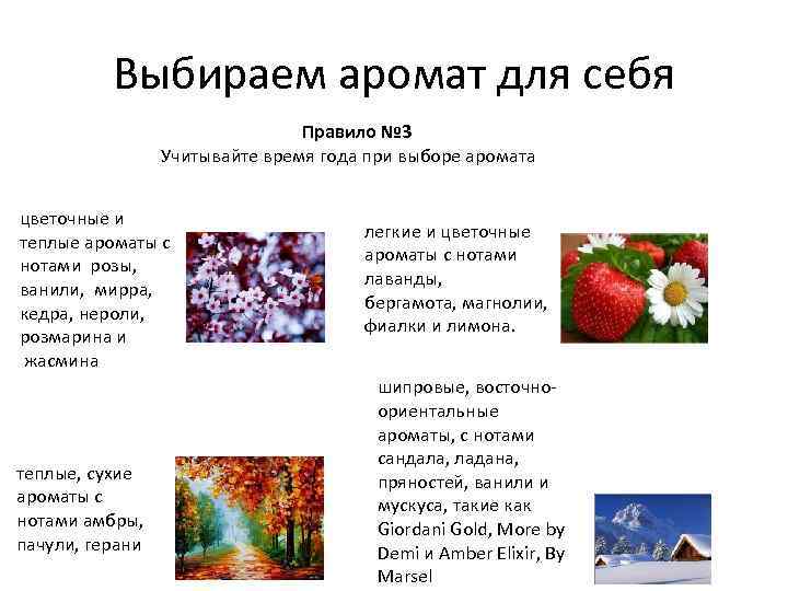 Выбираем аромат для себя Правило № 3 Учитывайте время года при выборе аромата цветочные