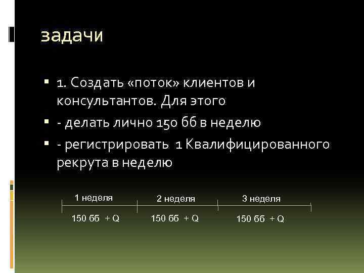 задачи 1. Создать «поток» клиентов и консультантов. Для этого - делать лично 150 бб
