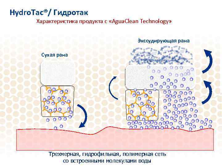 Hydro. Tac®/ Гидротак Характеристика продукта с «Agua. Clean Technology» Экссудирующая рана Сухая рана Трехмерная,