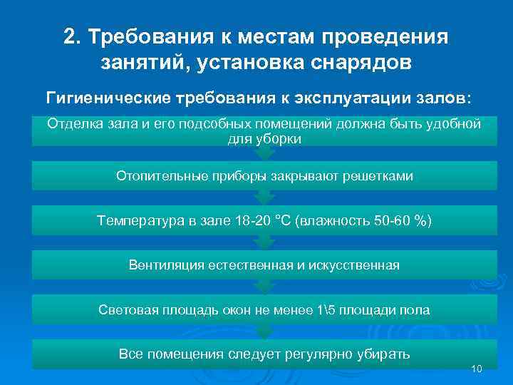 Место ведения. Требования к местам проведения занятий. Гигиенические требования к проведению занятий. Гигиенические требования к местам проведения занятий. «Гигиенические требования к месту занятий гимнастикой.