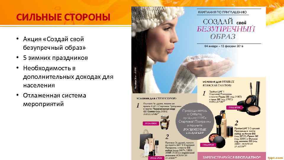 СИЛЬНЫЕ СТОРОНЫ • Акция «Создай свой безупречный образ» • 5 зимних праздников • Необходимость