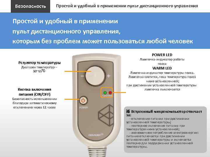 Безопасность Простой и удобный в применении пульт дистанционного управления, которым без проблем может пользоваться