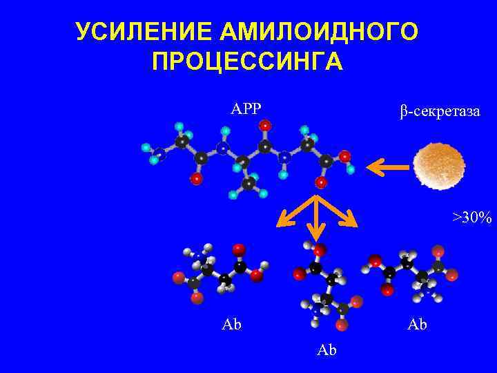 УСИЛЕНИЕ АМИЛОИДНОГО ПРОЦЕССИНГА APP β-секретаза >30% Аb Аb Аb 