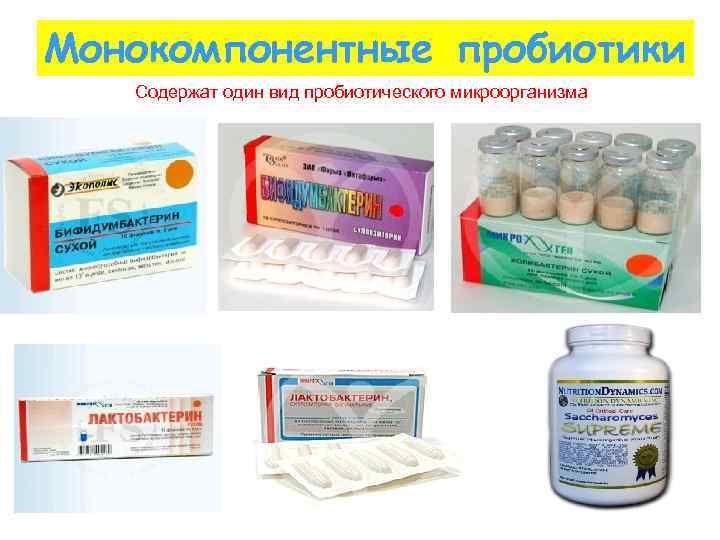 Монокомпонентные пробиотики Содержат один вид пробиотического микроорганизма 
