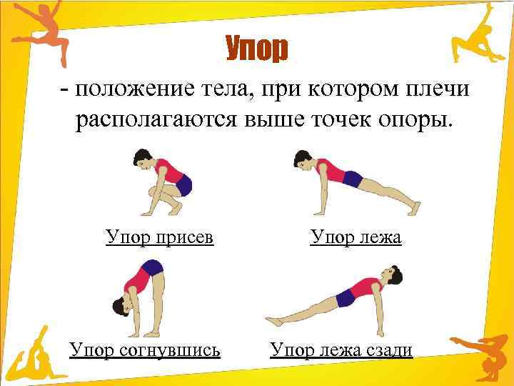 Упор - положение тела, при котором плечи располагаются выше точек опоры. Упор присев Упор