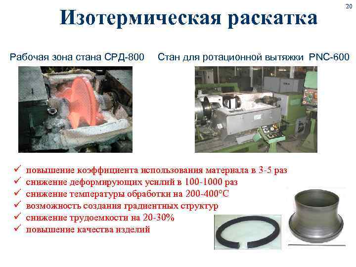 Изотермическая раскатка Рабочая зона стана СРД-800 ü ü ü 20 Стан для ротационной вытяжки