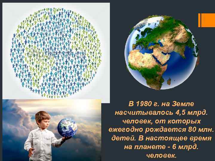 В 1980 г. на Земле насчитывалось 4, 5 млрд. человек, от которых ежегодно рождается