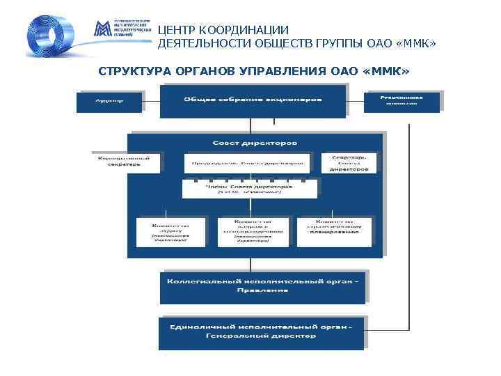 ЦЕНТР КООРДИНАЦИИ ДЕЯТЕЛЬНОСТИ ОБЩЕСТВ ГРУППЫ ОАО «ММК» СТРУКТУРА ОРГАНОВ УПРАВЛЕНИЯ ОАО «ММК» 