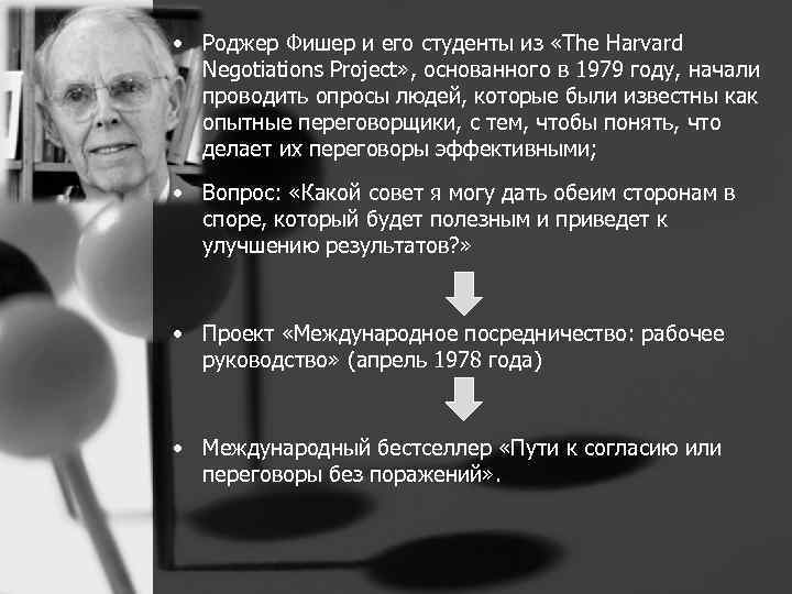  • Роджер Фишер и его студенты из «The Harvard Negotiations Project» , основанного