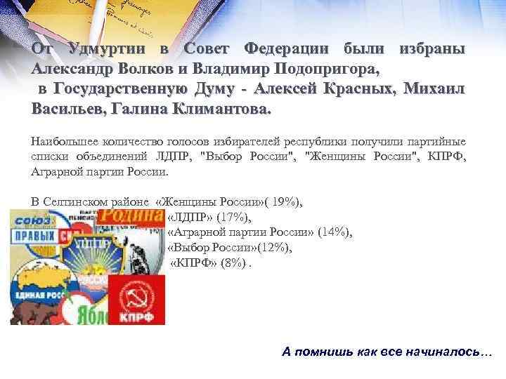 От Удмуртии в Совет Федерации были избраны Александр Волков и Владимир Подопригора, в Государственную