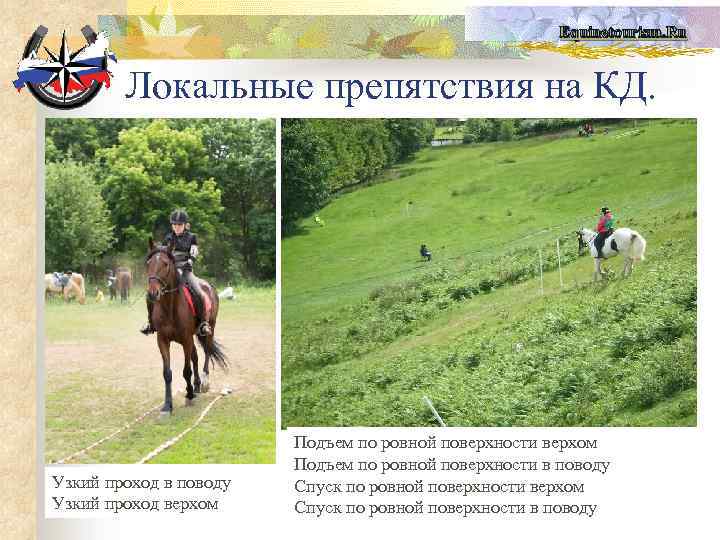 Equinetourism. Ru Локальные препятствия на КД. Узкий проход в поводу Узкий проход верхом Подъем
