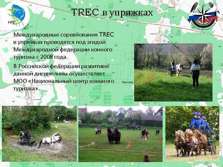 TREC в упряжках Международные соревнования TREC в упряжках проводятся под эгидой Международной федерации конного