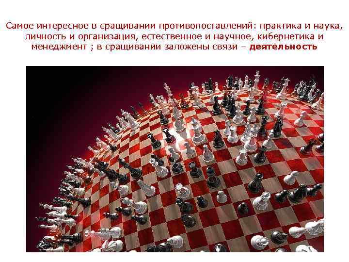 Самое интересное в сращивании противопоставлений: практика и наука, личность и организация, естественное и научное,