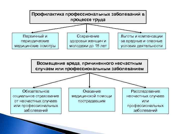 Профилактика профессиональных заболеваний в процессе труда Первичный и периодические медицинские осмотры Сохранение здоровья женщин