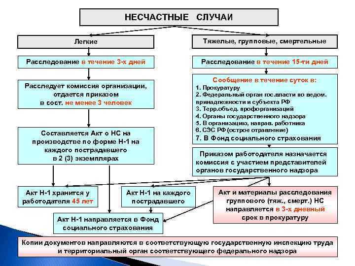 НЕСЧАСТНЫЕ СЛУЧАИ Легкие Тяжелые, групповые, смертельные Расследование в течение 3 -х дней Расследование в