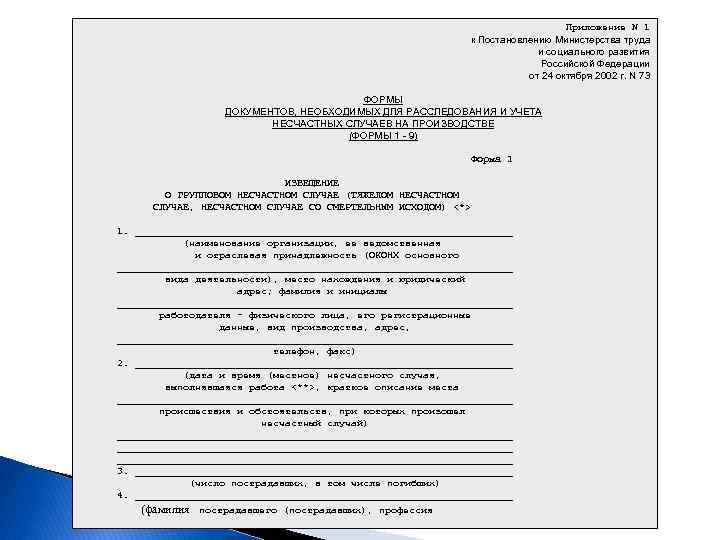 Приложение N 1 к Постановлению Министерства труда и социального развития Российской Федерации от 24