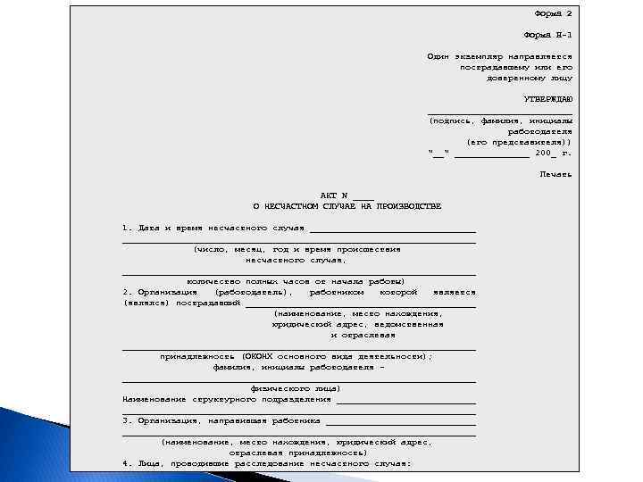  Форма 2 Форма Н-1 Один экземпляр направляется пострадавшему или его доверенному лицу УТВЕРЖДАЮ