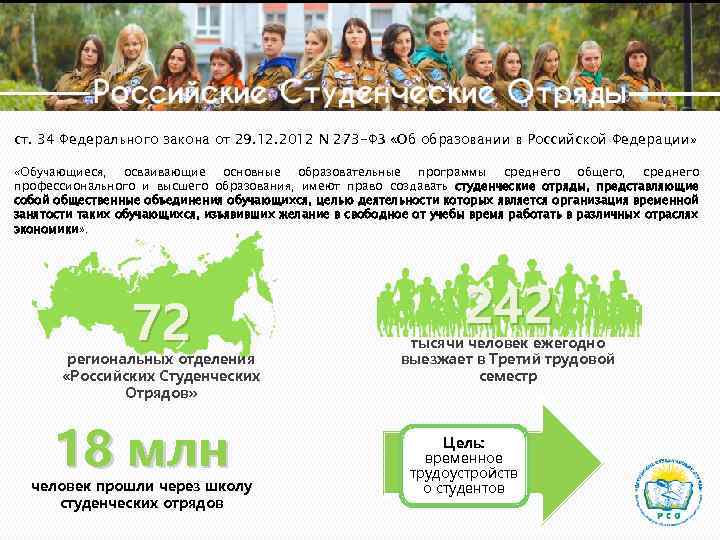 Российские Студенческие Отряды ст. 34 Федерального закона от 29. 12. 2012 N 273 -ФЗ