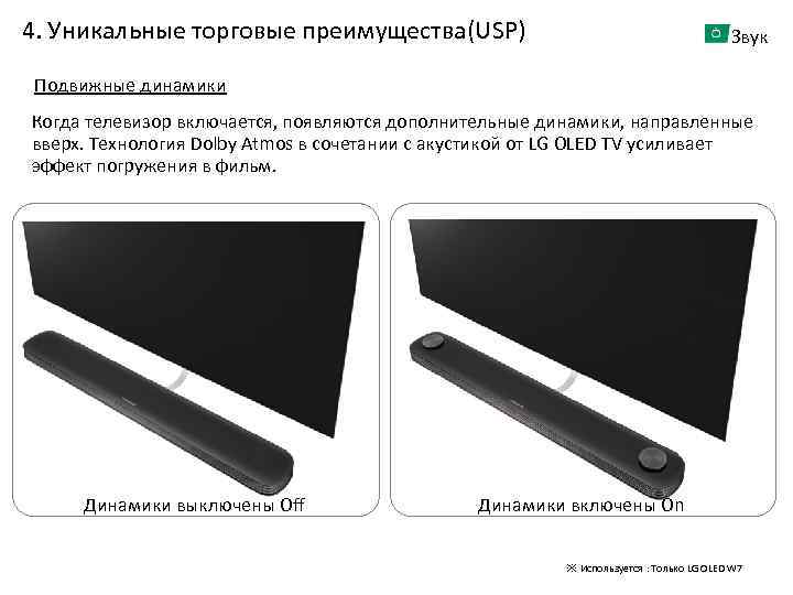 4. Уникальные торговые преимущества(USP) Звук Подвижные динамики Когда телевизор включается, появляются дополнительные динамики, направленные