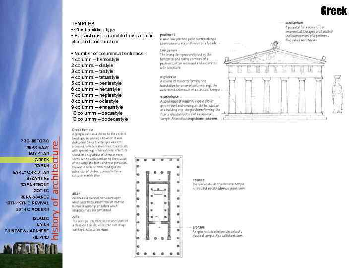 Greek TEMPLES • Chief building type • Earliest ones resembled megaron in plan and