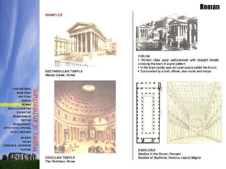 Roman EXAMPLES PRE-HISTORIC NEAR EAST EGYPTIAN GREEK ROMAN EARLY CHRISTIAN BYZANTINE ROMANESQUE GOTHIC RENAISSANCE