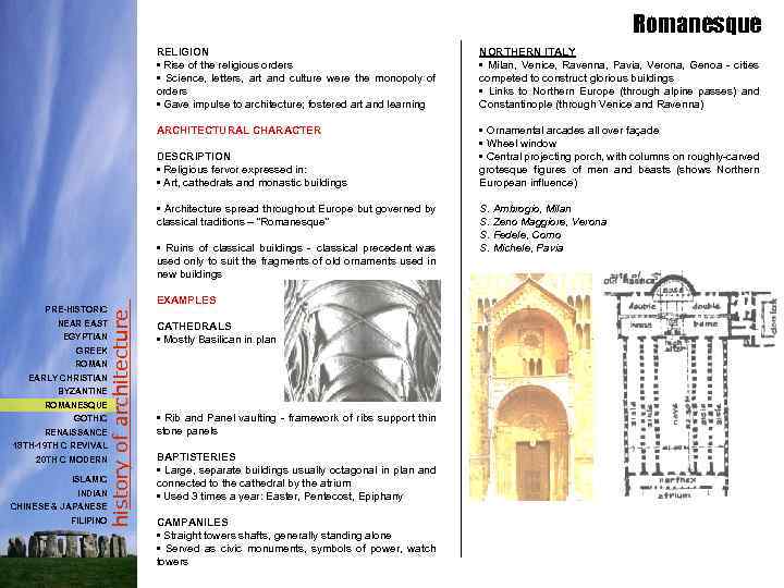 Romanesque RELIGION • Rise of the religious orders • Science, letters, art and culture