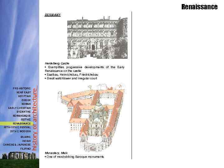 Renaissance GERMANY PRE-HISTORIC NEAR EAST EGYPTIAN GREEK ROMAN EARLY CHRISTIAN BYZANTINE ROMANESQUE GOTHIC RENAISSANCE