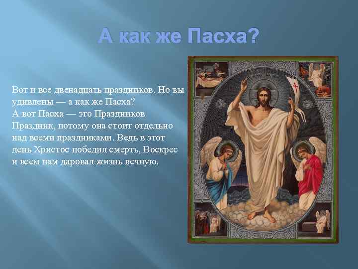 А как же Пасха? Вот и все двенадцать праздников. Но вы удивлены — а