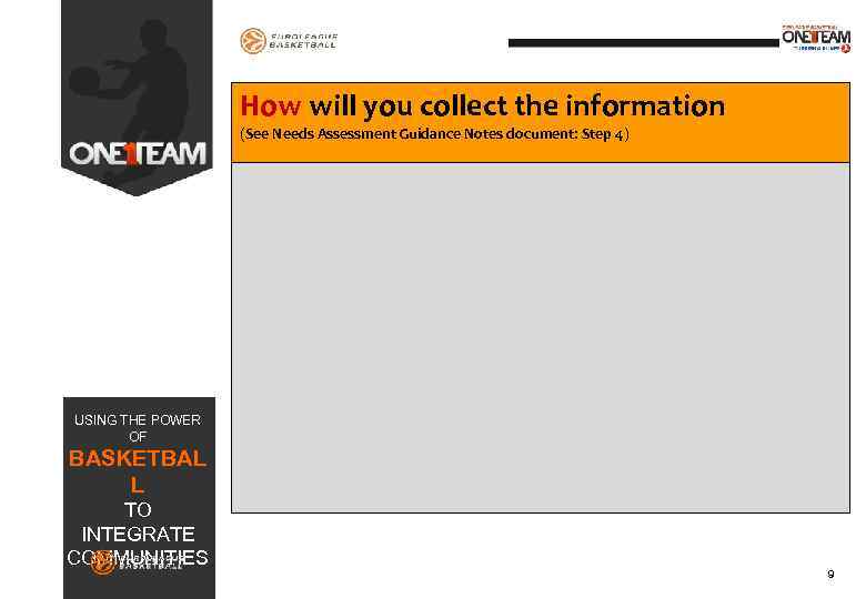 How will you collect the information (See Needs Assessment Guidance Notes document: Step 4)