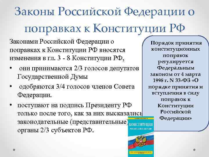 Законы Российской Федерации о поправках к Конституции РФ Законами Российской Федерации о поправках к